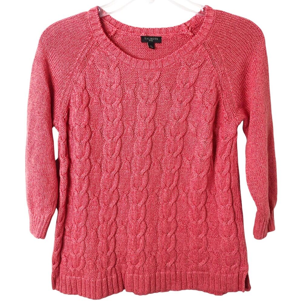 Talbots Petites Women's Pink Linen Blend 3/4 Sleeve Sweater Size Medium Petite